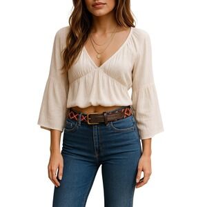 Eclectic Array Festival Boho Leather Chiapas Woven Belt Womens Small Brown